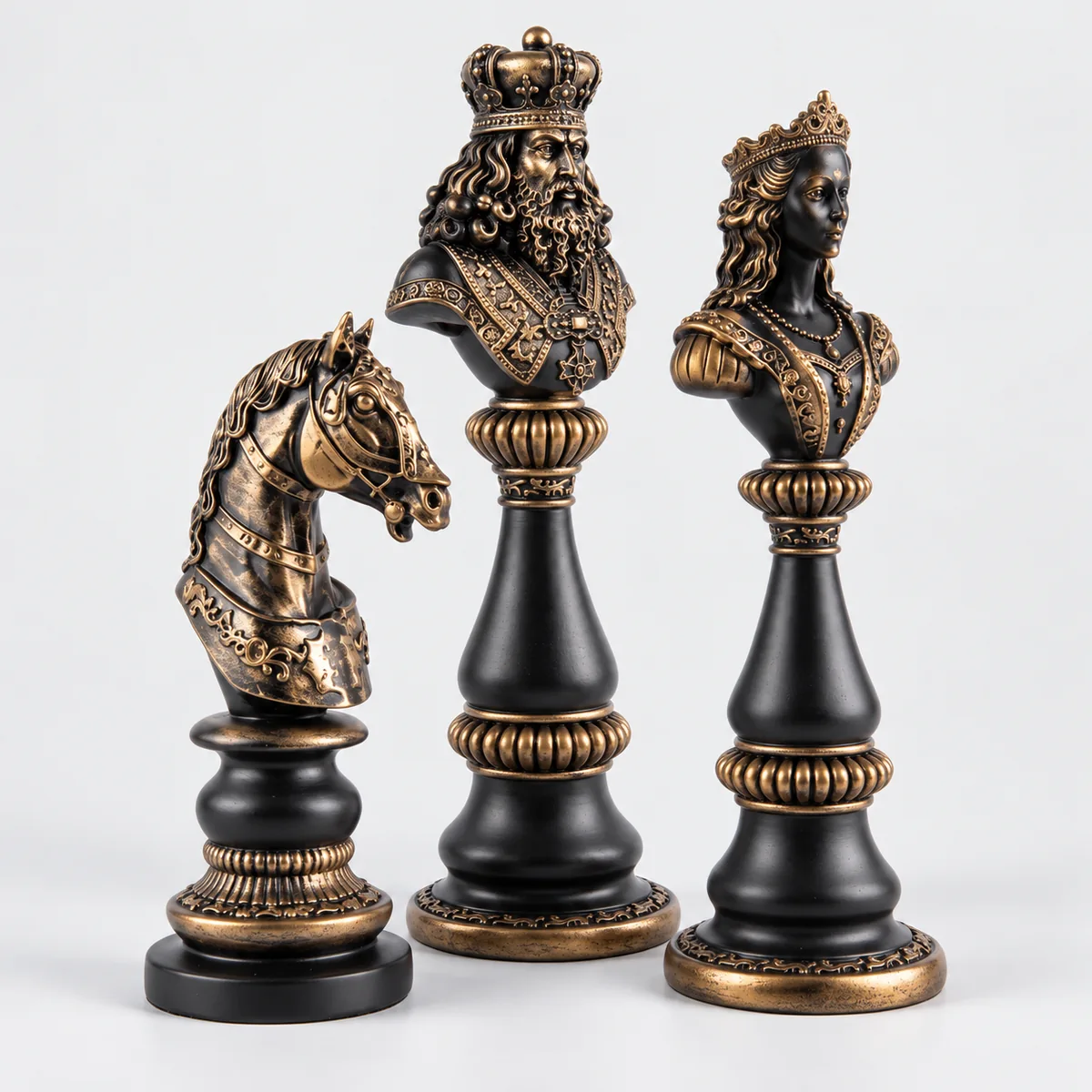 Black & Gold Chess Trio, side angle