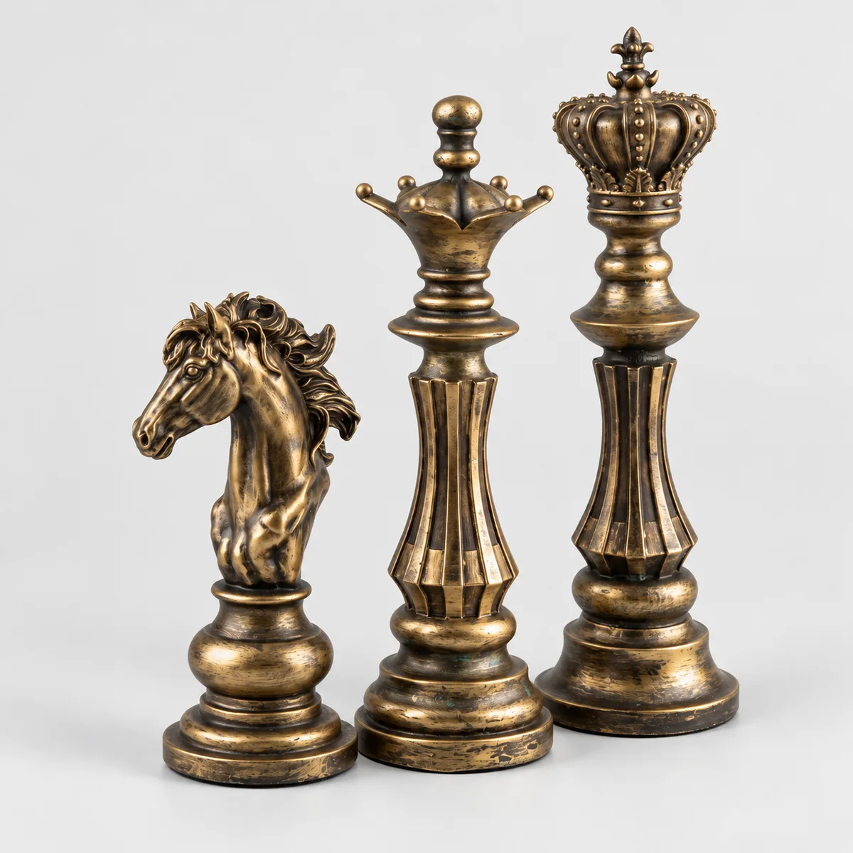 Bronze Chess Trio, side angle