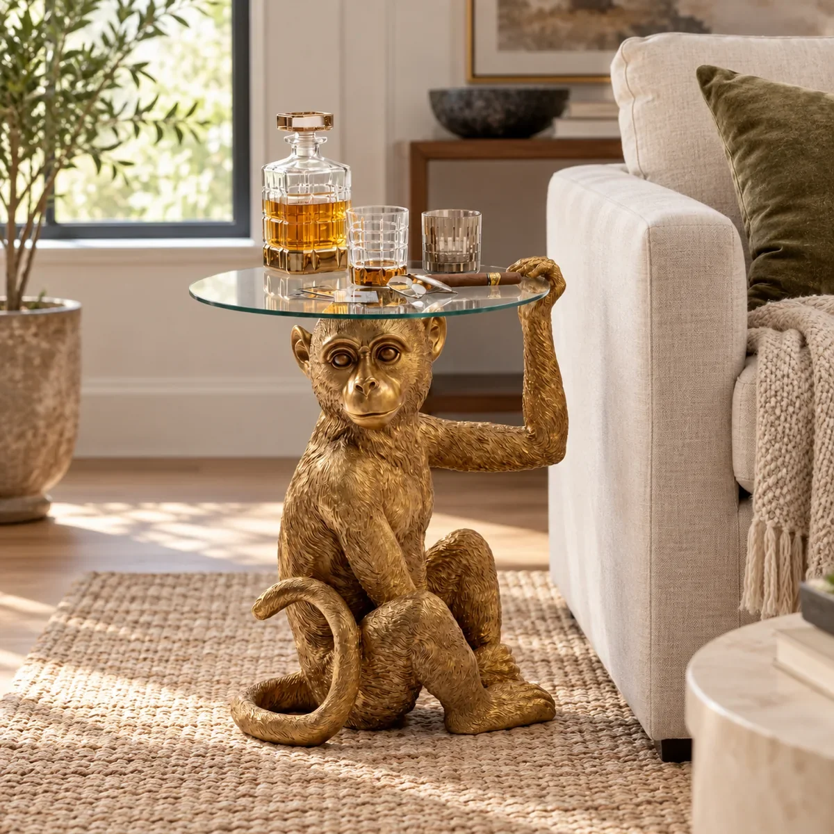 Bronze Monkey Side Table, styled in a home interior
