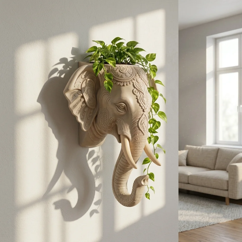 Elephant Wall Planter, styled in a home interior